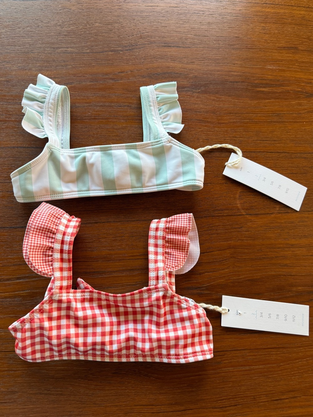 NWT Minnow Swim Girls 2T Bikini Top Bundle Red Gingham Mint Stripe